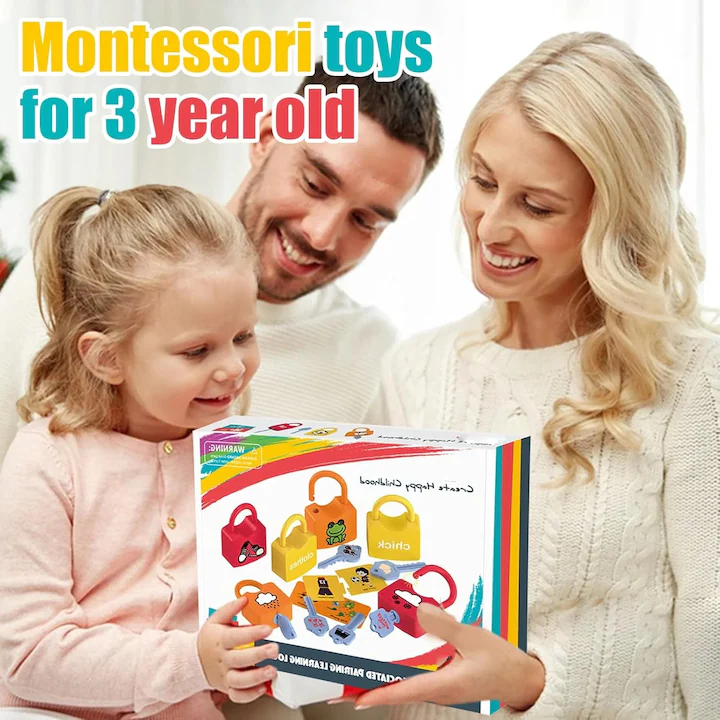 Joc Montessori „Lacatele si chei” cu asociere imagini – lacate + chei + puzzle, dezvolta motricitatea si memoria [2]