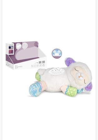 Jucărie de pluș tip miel pentru bebeluși – Lumină de veghe, sunete liniștitoare și proiecții pentru somn