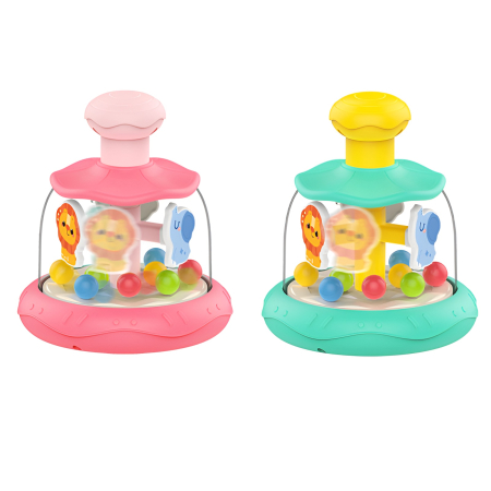 Jucărie Interactivă Bebeluși Push & Spin – Carousel cu Animăluțe și Bile Colorate, Roz/Verde [4]