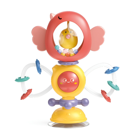 Jucarii bebelusi - Jucărie Interactivă cu Ventuză pentru Bebeluși – Tray Rattle Rotativă, Zornăitoare și Dentitie, 0+ luni, roz