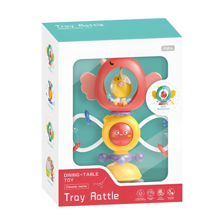 Jucărie Interactivă cu Ventuză pentru Bebeluși – Tray Rattle Rotativă, Zornăitoare și Dentitie, 0+ luni, roz [1]