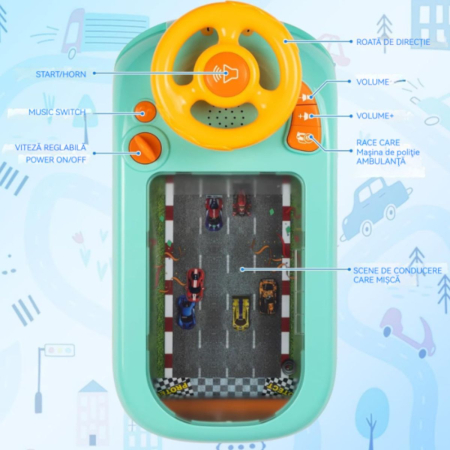 Jucărie Interactivă cu Volan 43x22x13cm, Simulare Condus, Sunete și Muzică pentru Copii [2]