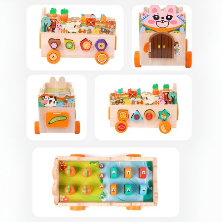 Jucărie Montessori Ferma Inteligentă din Lemn – Sortare Forme, Pescuit Magnetic, Legume, Animăluțe și Activități 6-în-1 [3]