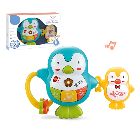 Jucarii bebelusi - Jucărie Muzicală Interactivă Pinguin pentru Bebeluși – Lumini, Sunete și Elemente Educaționale, +6 Luni