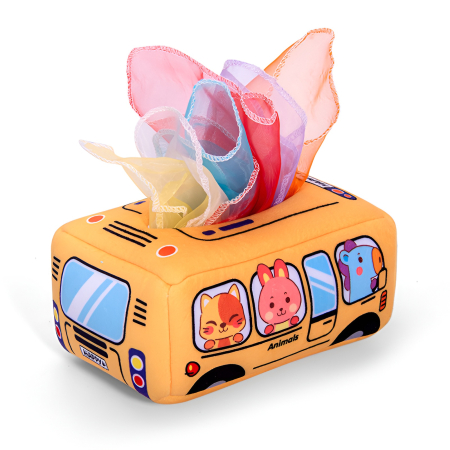 Jucărie Senzorială pentru Bebeluși – Cutie cu Șervețele Textile Colorate, Soft, 0+ Luni [1]