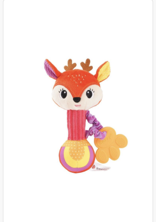 Noutati - Jucărie senzorială pentru bebeluși tip căprioară – Zornăitoare cu texturi și element de dentiție, 0 luni+