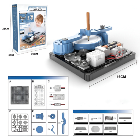 Kit STEM aparat mecanic de desenat electric – jucărie educativă DIY cu roți dințate și circuite pentru copii creativi, 6 ani+ [3]