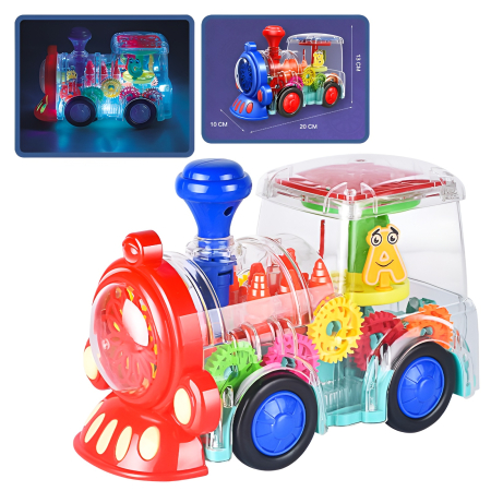 Locomotivă Interactivă cu Lumini și Angrenaje Vizibile – Gear Train 3D, Muzică, Mișcare, Jucărie Educațională pentru Copii 3+ [4]