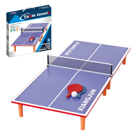 Educative si montessori - Masă de tenis de masă pentru copii – Joc ping pong mini din lemn, cu palete și fileu, 2 jucători, 60 cm, 5+ ani