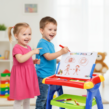 Noutati - Masă educativă magnetică 3 în 1 pentru copii – tablă de scris și desen, litere și cifre magnetice, poziție reglabilă, joc educativ interactiv pentru învățare prin joacă