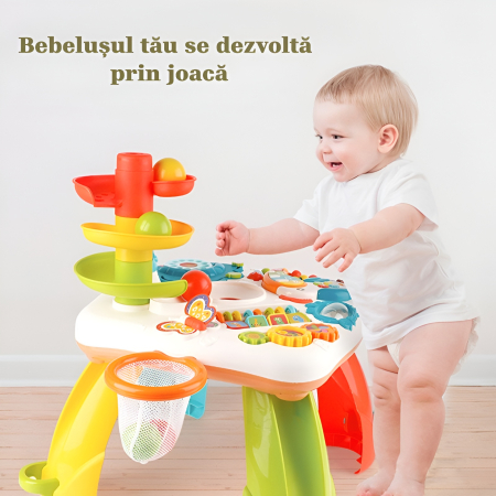 Masă Interactivă 8 în 1 pentru Bebeluși – Turn Cu Bile, Pian, Activități Sensoriale și Lumini, 75 cm [1]