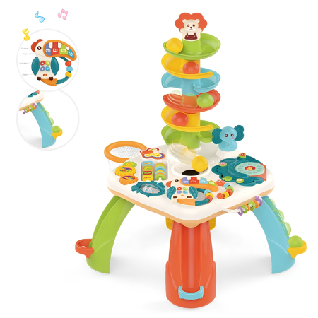 Educative si montessori - Masă Interactivă 8 în 1 pentru Bebeluși – Turn Cu Bile, Pian, Activități Sensoriale și Lumini, 75 cm