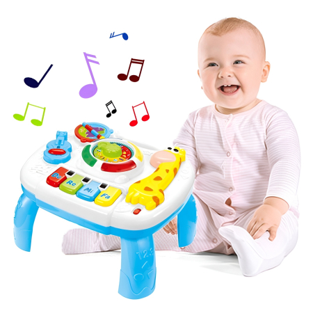 Jucarii bebelusi - Masă Interactivă Educațională 2-în-1 pentru Bebeluși – Lumini, Sunete și Pian Do-Re-Mi, 18+ luni
