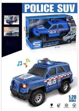 Mașină de poliție SUV off-road cu lumini și sunete – Jucărie interactivă 1:20 pentru copii | Mașinuță poliție robustă, 3 ani+
