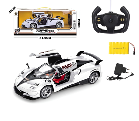 Mașină Poliție cu Telecomandă – Top Speed RC, Uși cu Deschidere, Baterie Reîncărcabilă, 1:12, 2.4 GHz, 6+