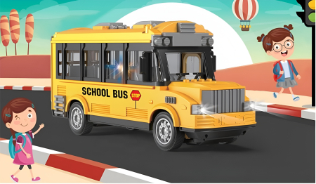 Mașinuță cu telecomandă pentru copii – model Ambulanță sau Autobuz Școlar, lumini LED, control în 4 direcții, uși funcționale, scară 1:30 [10]