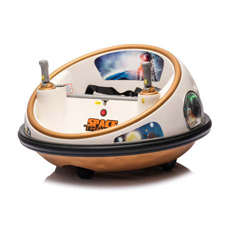 Cele mai dorite - Mașinuță Electrică Bumper Car 360° pentru Copii – 2 Locuri, Bluetooth, Muzică, Bumper Protecție, Space Travel – Alb-Auriu