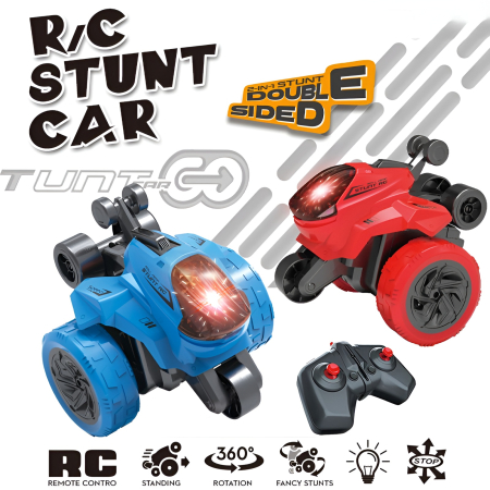 Mașinuță RC Stunt Car 2-in-1, Dublă Față, 360° Rotation, Lumini LED – Model Albastru/Roșu [2]