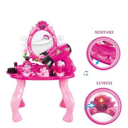Măsuță de Toaletă Jucărie cu Oglindă, Uscător de Păr și Accesorii – Dressing Table cu Lumină & Sunete, Joc de Rol pentru Fetițe 3+ [1]