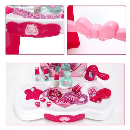 Măsuță de toaletă pentru copii cu oglindă magică, lumini și sunete – Set de frumusețe, roz, 3+ ani [3]