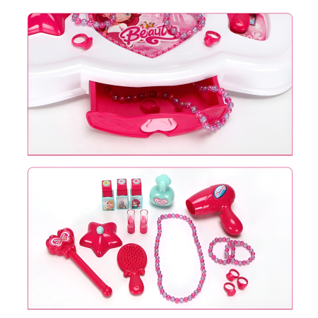 Măsuță de toaletă pentru copii cu oglindă magică, lumini și sunete – Set de frumusețe, roz, 3+ ani [2]