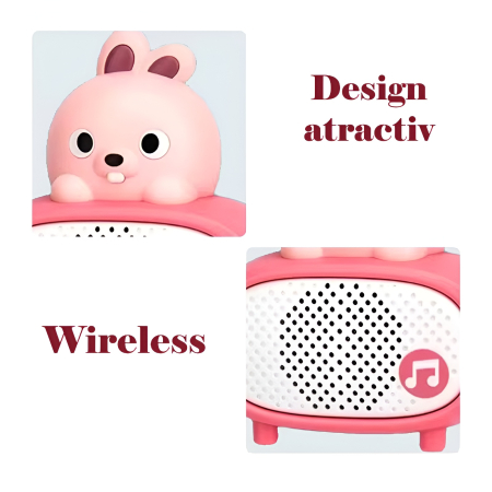 Microfon Muzical Interactiv pentru Copii – Iepuraș Roz, cu Lumină, Sunet, Fixare Magnetică și Slot pentru Card, Jucărie Educativă 3+ Ani [2]