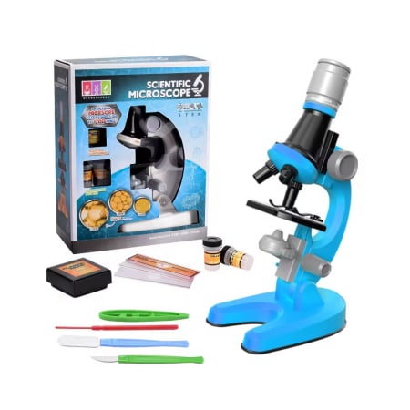 Noutati - Microscop educativ pentru copii, set complet cu accesorii, mărire 100x-400x-1200x, iluminare LED, jucărie STEM științifică