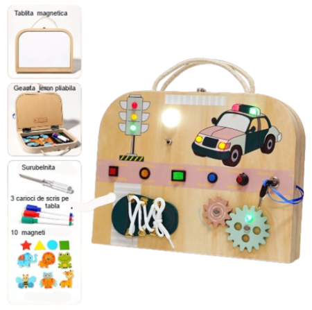 Montessori Geanta Pliabila din Lemn – Jucarie Educationala pentru Copii, Dezvoltare Creativa, Invatare Timpurie, Jucarie pentru Gradinita, Becuri Luminoase, Cadou Ideal pentru Prescolari [7]