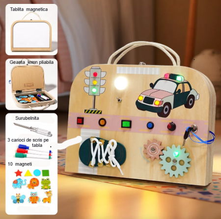 Montessori Geanta Pliabila din Lemn – Jucarie Educationala pentru Copii, Dezvoltare Creativa, Invatare Timpurie, Jucarie pentru Gradinita, Becuri Luminoase, Cadou Ideal pentru Prescolari [4]