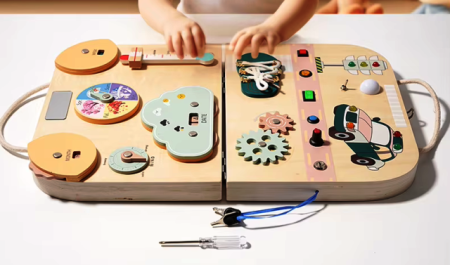 Educative si montessori - Montessori Geanta Pliabila din Lemn – Jucarie Educationala pentru Copii, Dezvoltare Creativa, Invatare Timpurie, Jucarie pentru Gradinita, Becuri Luminoase, Cadou Ideal pentru Prescolari