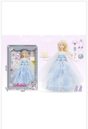 Păpușă prințesă pentru copii cu rochie elegantă și accesorii – set de joacă cu bijuterii, pantofi și geantă, jucărie creativă pentru fetițe 3+ ani