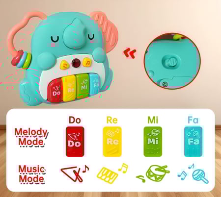 Educative si montessori - Pian Muzical Interactiv Elefănțel – Do Re Mi Fa, Lumini & Sunete | Jucărie Educațională 18+ luni