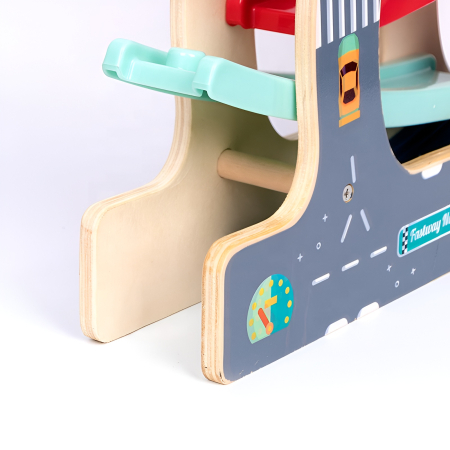 Pistă auto din lemn cu rampă și mașinuțe, jucărie educativă tip cursă pentru copii 2–5 ani [2]