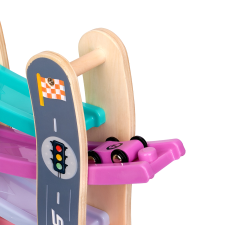 Pistă auto din lemn cu rampă și mașinuțe, jucărie educativă tip cursă pentru copii 2–5 ani [1]