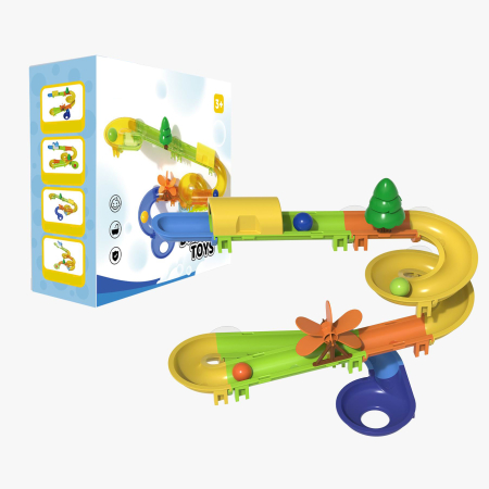 Educative si montessori - Pistă de Apă pentru Baie Copii – Jucărie Interactivă cu Bile și Morisca, Set Modular, Montare cu Ventuze, 3+ ani