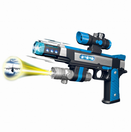 Pistol de jucărie cu laser și proiecție pentru copii – Blaster futurist cu lumini, efecte și țintire, 29 cm