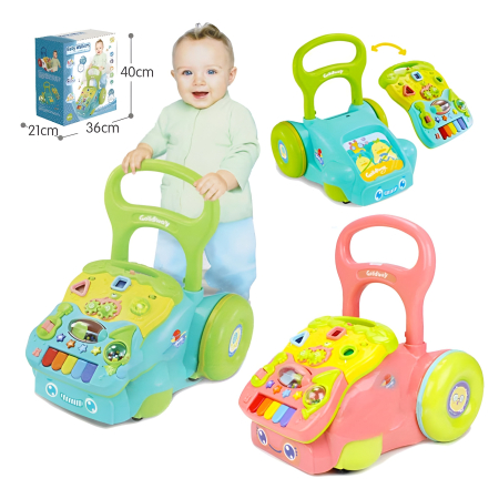 Noutati - Premergător Bebe cu Panou Muzical și Activități – 2 Culori (Roz / Albastru) | Walker Interactiv cu Pian, Lumini și Butoane Educaționale