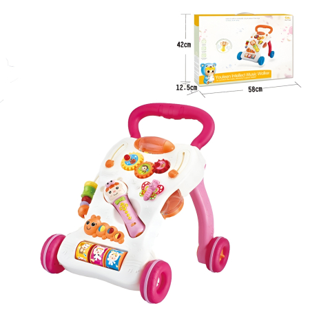 Jucarii bebelusi - Premergător Interactiv Bebeluși 3 în 1 cu Lumini, Sunete și Panou Educațional – Stabil și Reglabil