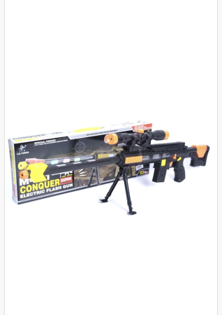 Masinute si piste - Pușcă de jucărie electrică cu lunetă și bipod, efecte luminoase LED, 83 cm, model Conquer Flash Gun