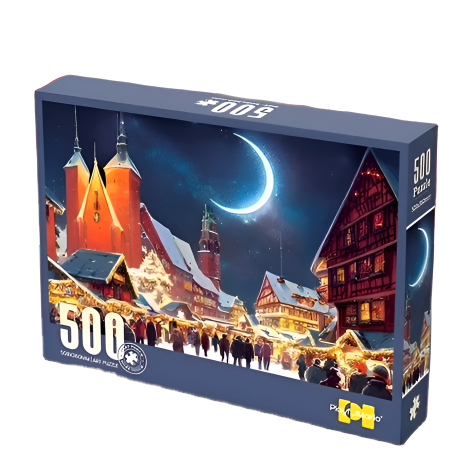 Noutati - Puzzle 500 piese – Stradă de Iarnă Noaptea, Oraș Luminat Festiv, Peisaj de Poveste, Joc Relaxant pentru Copii și Adulți