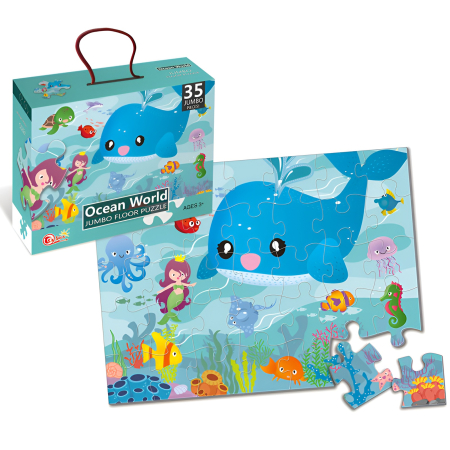 Educative si montessori - Puzzle de Podea Jumbo „Ocean World” – 35 Piese Mari, Educațional, Dezvoltare Cognitivă pentru Copii 3+ Ani