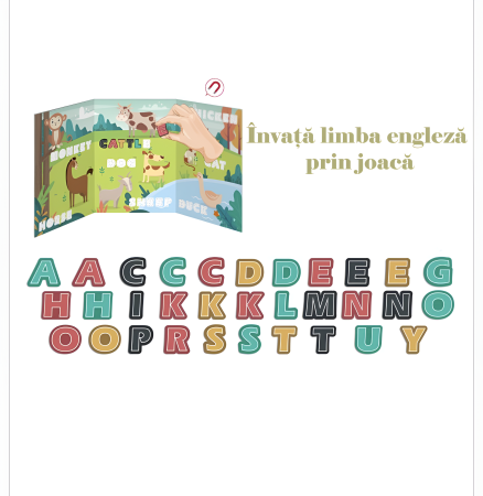 Educative si montessori - Puzzle Magnetic Educațional pentru Copii – Învățare Cuvinte în Engleză cu Animale | Joc Montessori cu Litere Magnetice, Alfabet și Vocabular Englez