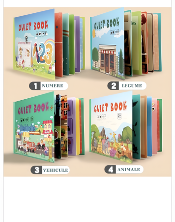 Quiet Book Montessori cu Activități – 4 Modele: Numere, Legume, Vehicule, Animale | Carte Educațională Interactivă pentru Copii [1]