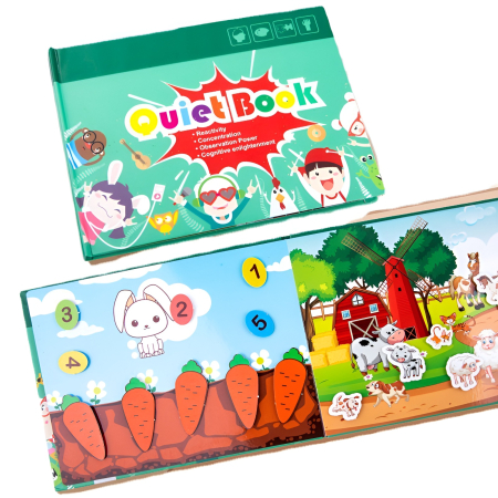 Educative si montessori - Quiet Book Montessori cu Activități Educaționale – Puzzle-uri, Numere, Animăluțe, Ferma | Carte Interactivă pentru Copii