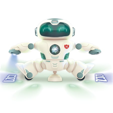 Educative si montessori - Robot Dansator Rotativ cu Lumini LED și Muzică – Jucărie Interactivă 18,7 cm pentru Copii