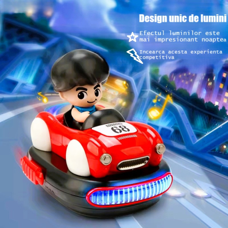 Noutati - Set 2 Masinute cu Telecomanda 2.4G Bumper Car cu Ejectare Personaj, Lumina LED si Sunete – Jucarie Interactiva RC pentru Copii, 3+ Ani