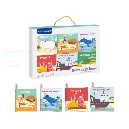 Educative si montessori - Set 6 Cărți Textil Bebeluși – Cărți Sensory Book Educaționale din Material Moale pentru 0–3 ani