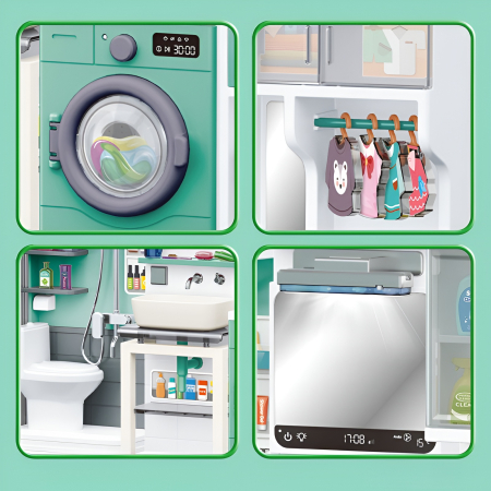Set Baie și Spălătorie de Jucărie – Home Toilet Shower Room, Cu Duș, Chiuvetă, Mașină de Spălat și Accesorii – Mega Set Realist 54 cm, 3+ [1]