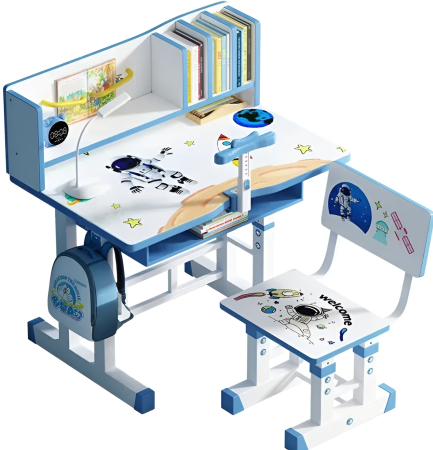 Set Birou și Scaun pentru Copii – Model Astronaut, Reglabil, cu Rafturi și Suport Cărți – Ideal pentru Teme și Joacă [2]