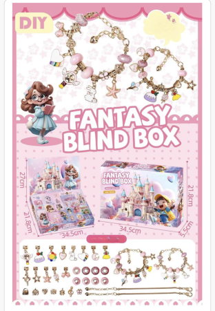 Papusi si accesorii - Set Brățară DIY Copii Fantasy Blind Box – Kit Creație Bijuterii cu Charm-uri și Mărgele, Cadou Fete
